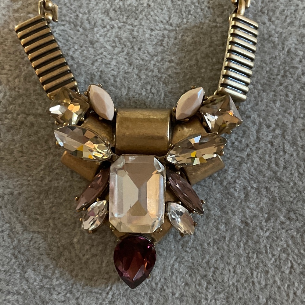 Vintage Chunky Gold Tone Rhinestone Jeweled Statement Necklace